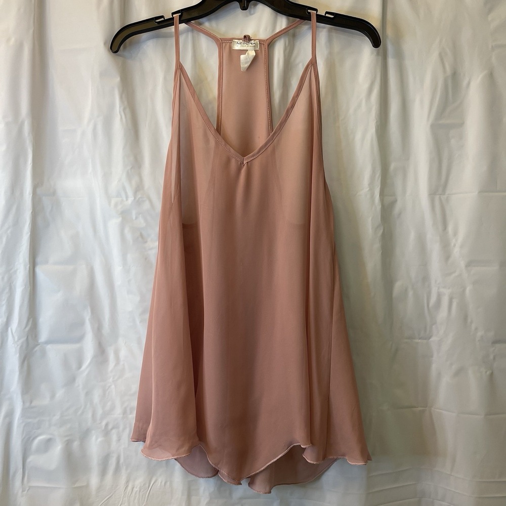 Vintage Neblina By Urban Episode Sheer Blush Hi-Low V Neck Camisole Top Sz M/L
